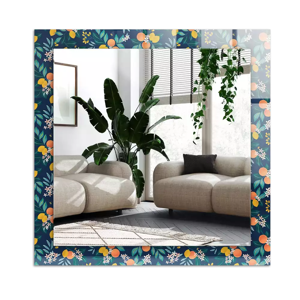 Espejo rectangular estampado Flores y frutos
