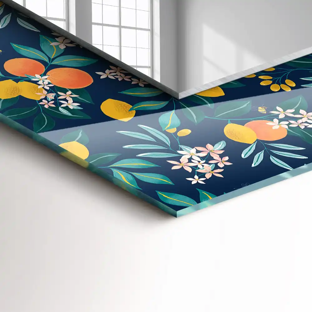 Espejo rectangular estampado Flores y frutos