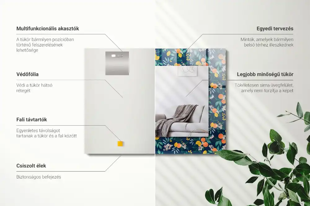 Espejo rectangular estampado Flores y frutos