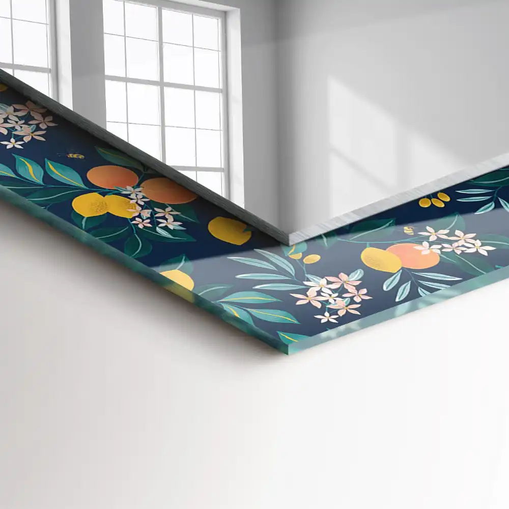 Espejo rectangular estampado Flores y frutos