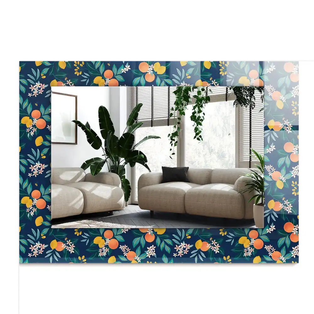 Espejo rectangular estampado Flores y frutos