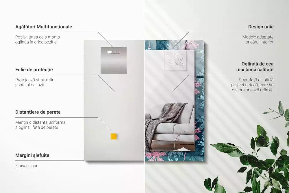 Espejo rectangular estampado Patrón colorido de palmeras