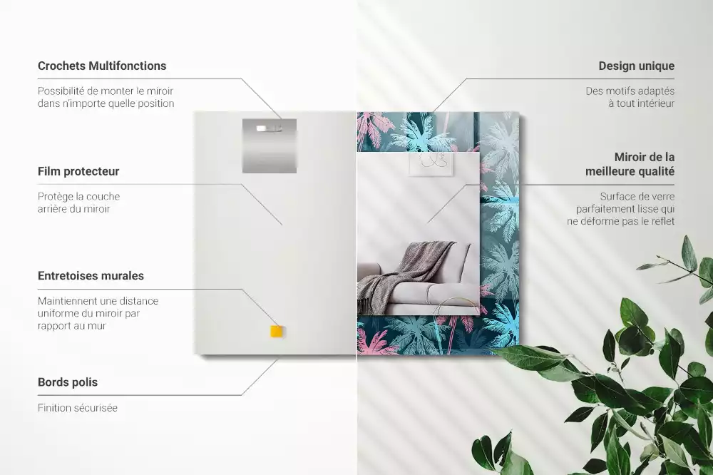 Espejo rectangular estampado Patrón colorido de palmeras