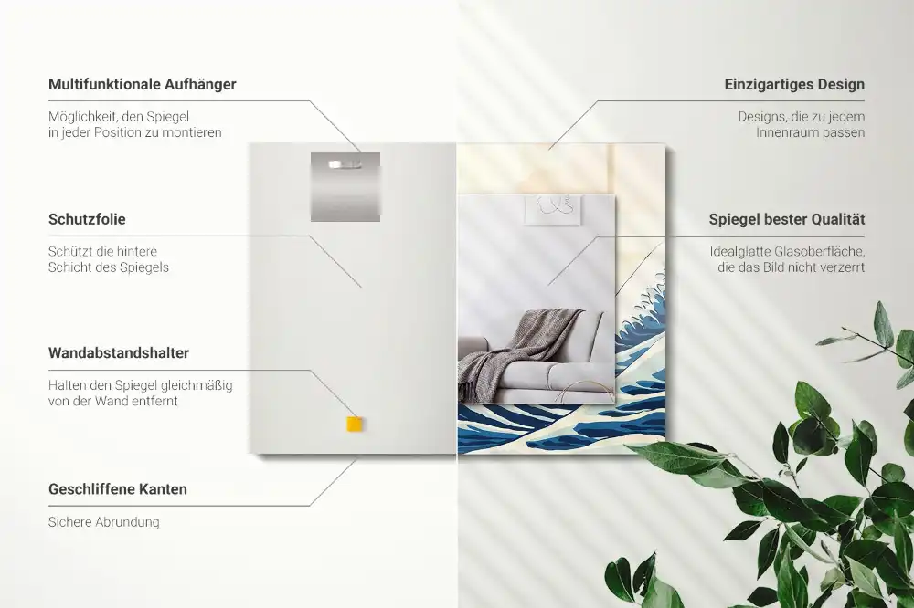 Espejo rectangular impreso La gran ola de Kanagawa