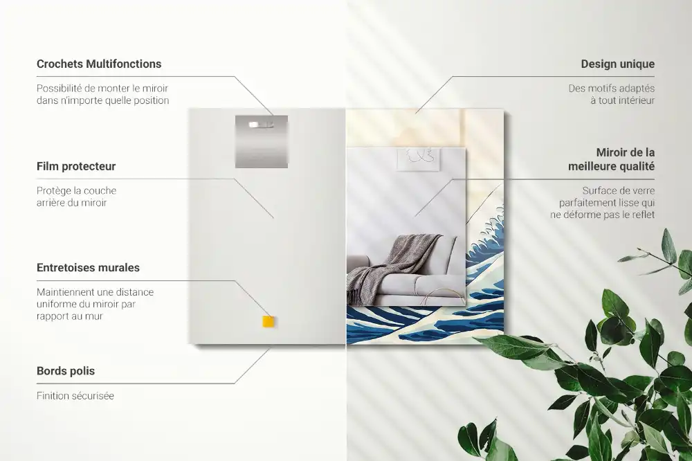 Espejo rectangular impreso La gran ola de Kanagawa