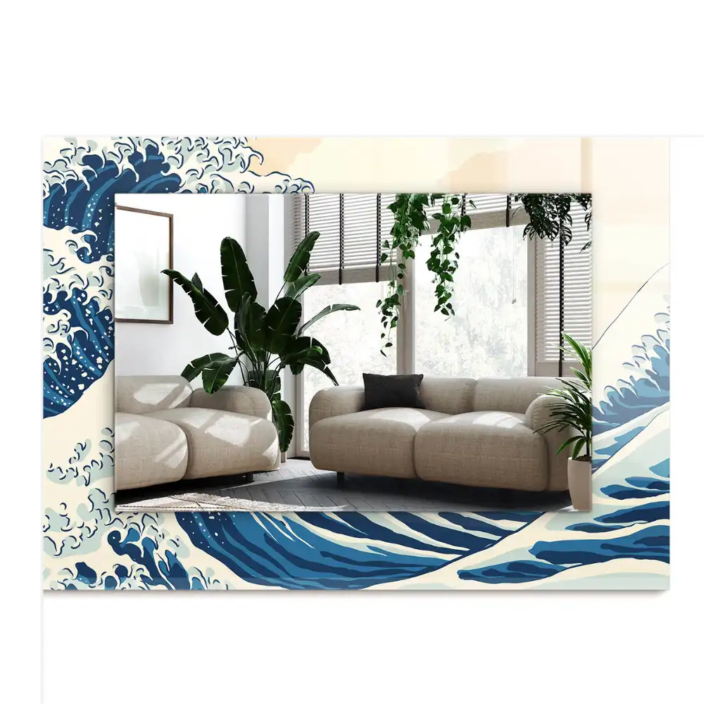Espejo rectangular impreso La gran ola de Kanagawa