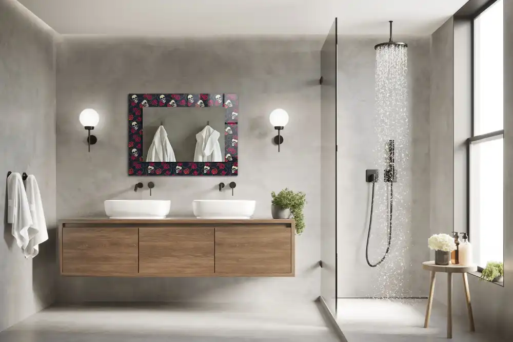 Espejo rectangular impreso Calaveras, rosas y espinas