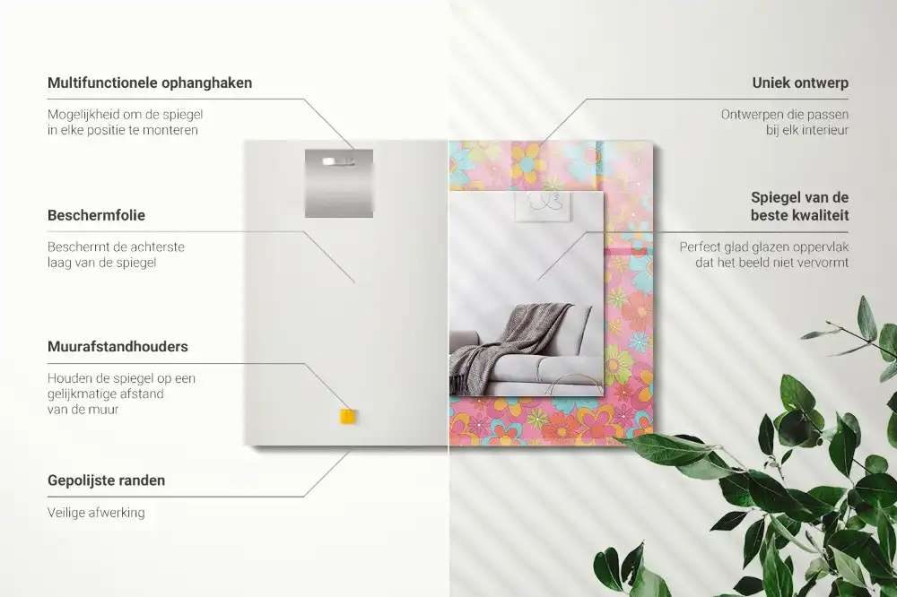 Espejo rectangular estampado Surco floral colorido