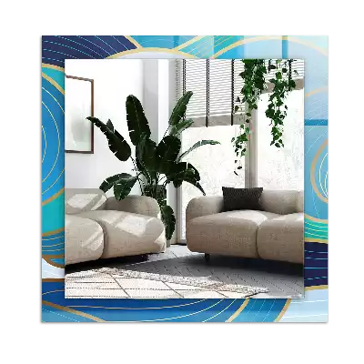 Espejo rectangular estampado Patrones de ondas azules