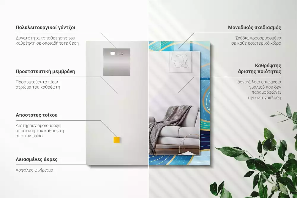 Espejo rectangular estampado Patrones de ondas azules