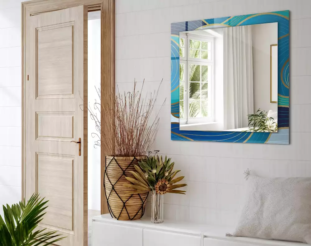 Espejo rectangular estampado Patrones de ondas azules