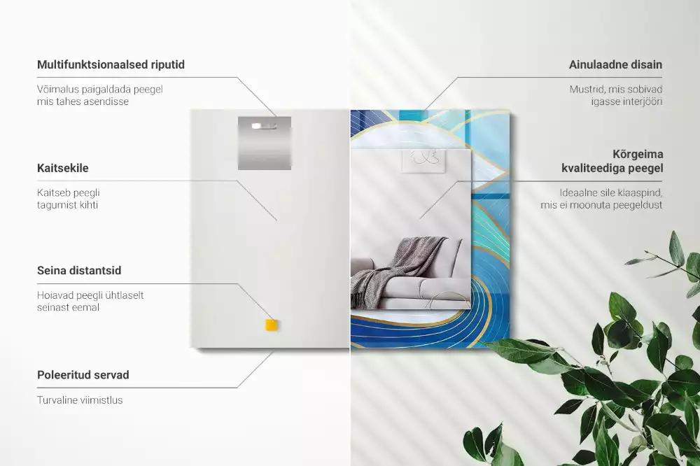 Espejo rectangular estampado Patrones de ondas azules