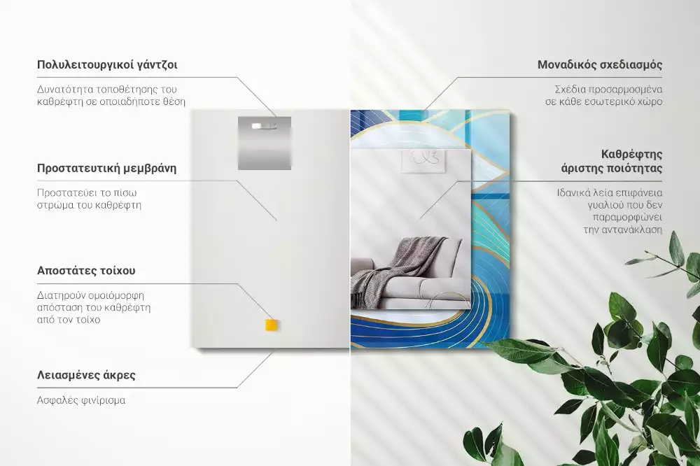 Espejo rectangular estampado Patrones de ondas azules