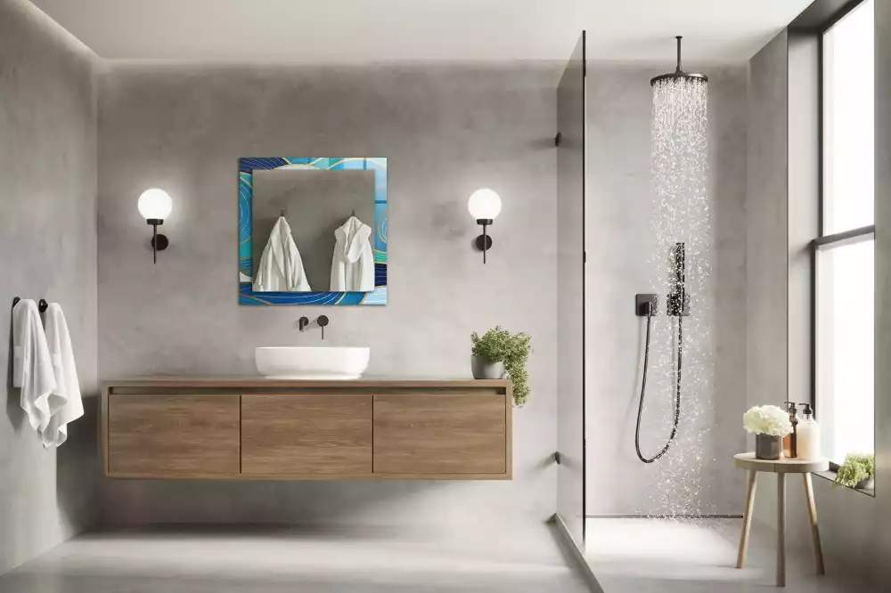 Espejo rectangular estampado Patrones de ondas azules