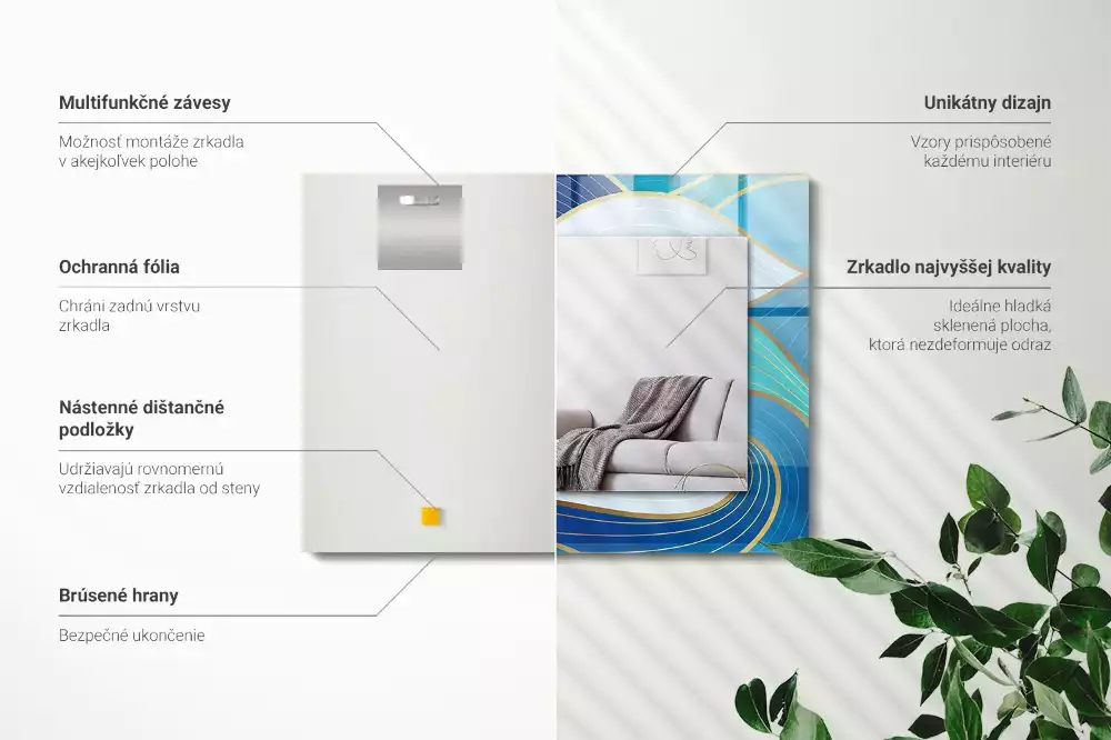 Espejo rectangular estampado Patrones de ondas azules