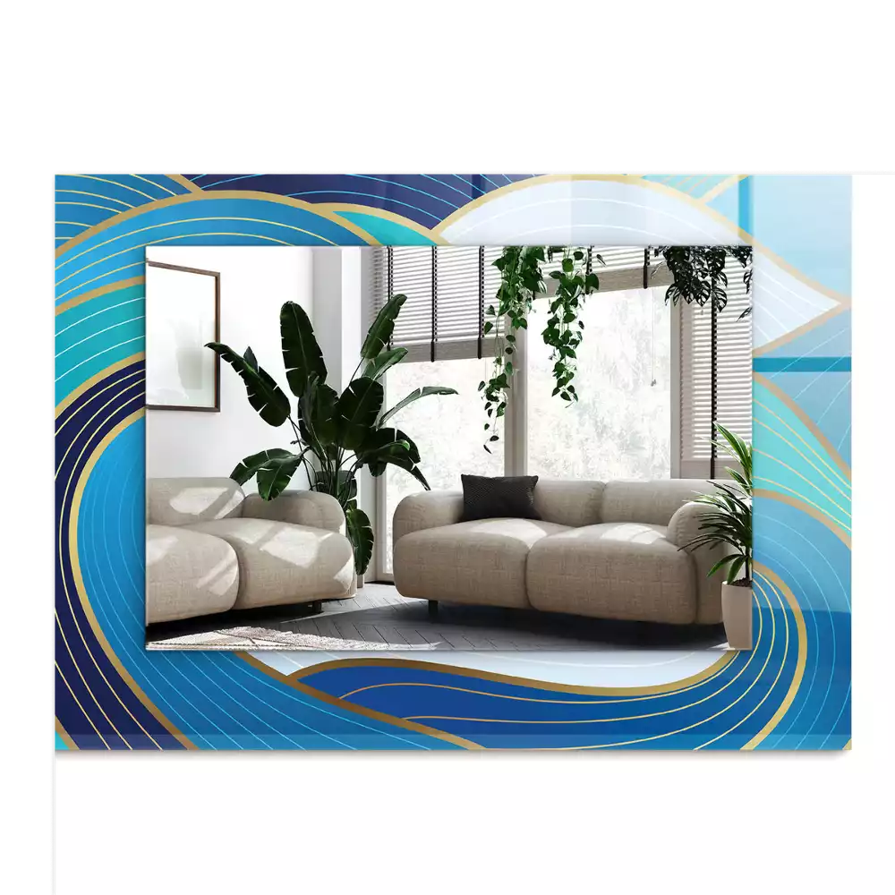 Espejo rectangular estampado Patrones de ondas azules