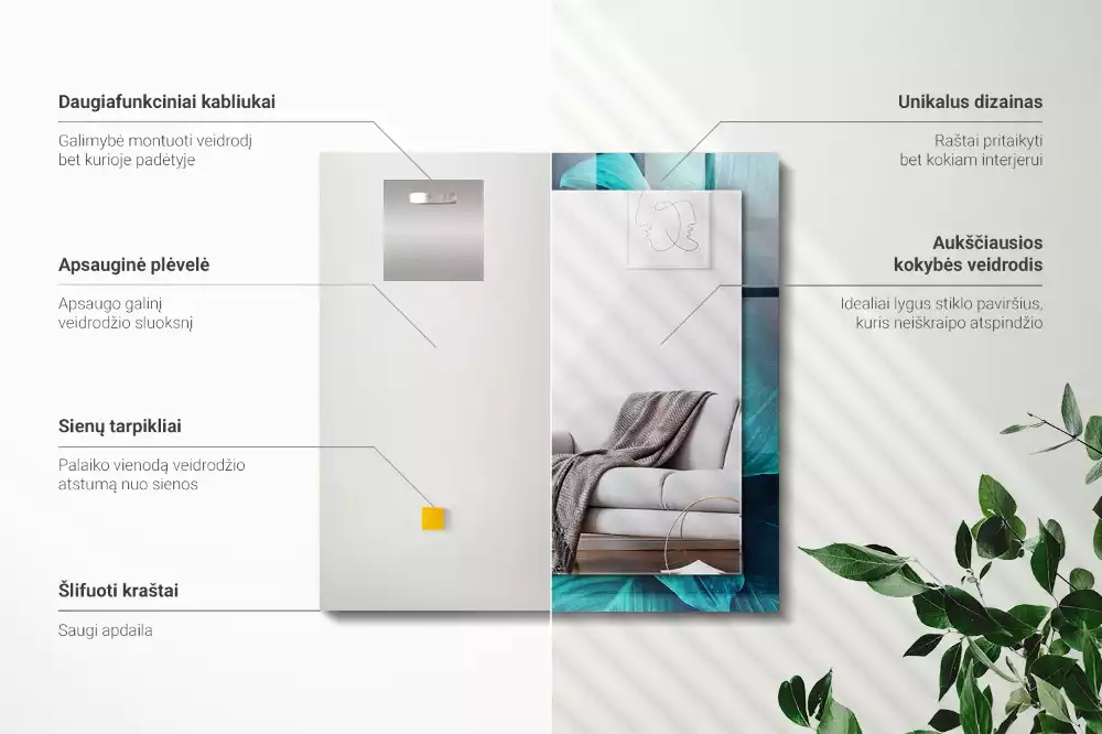 Espejo rectangular impreso Hojas verdes