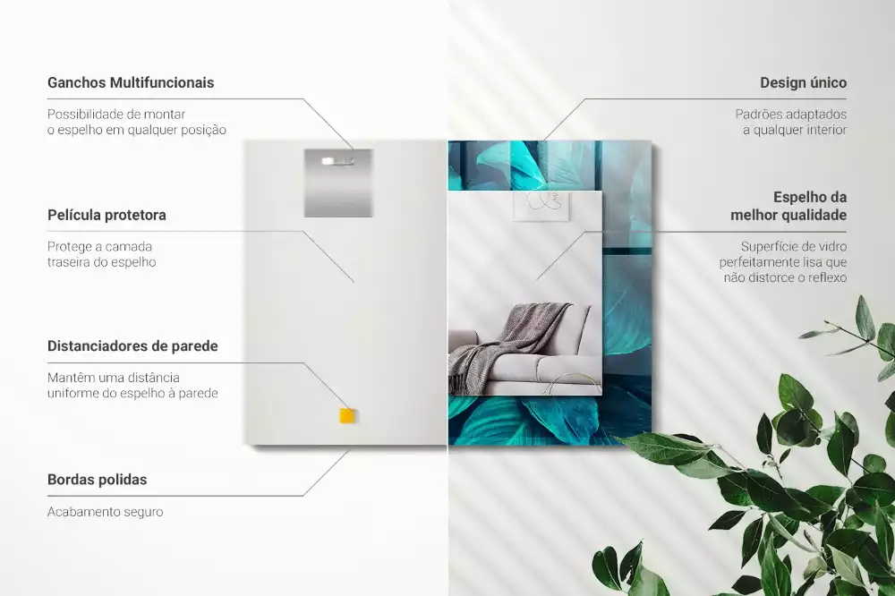 Espejo rectangular impreso Hojas verdes