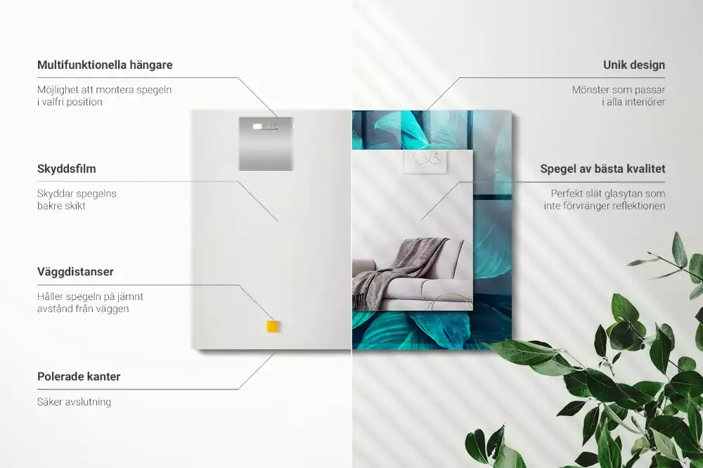 Espejo rectangular impreso Hojas verdes