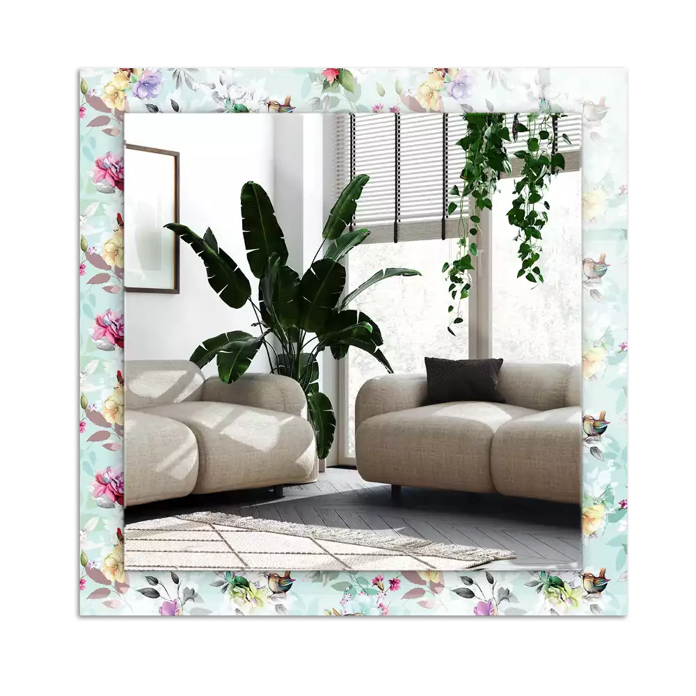 Espejo rectangular impreso Floral y pájaros