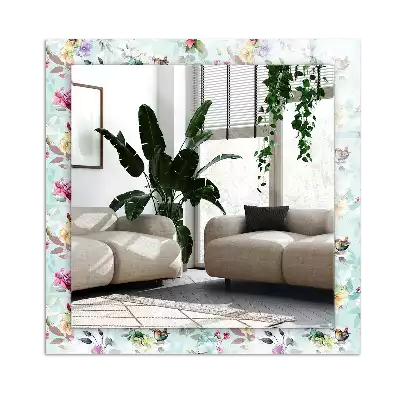 Espejo rectangular impreso Floral y pájaros