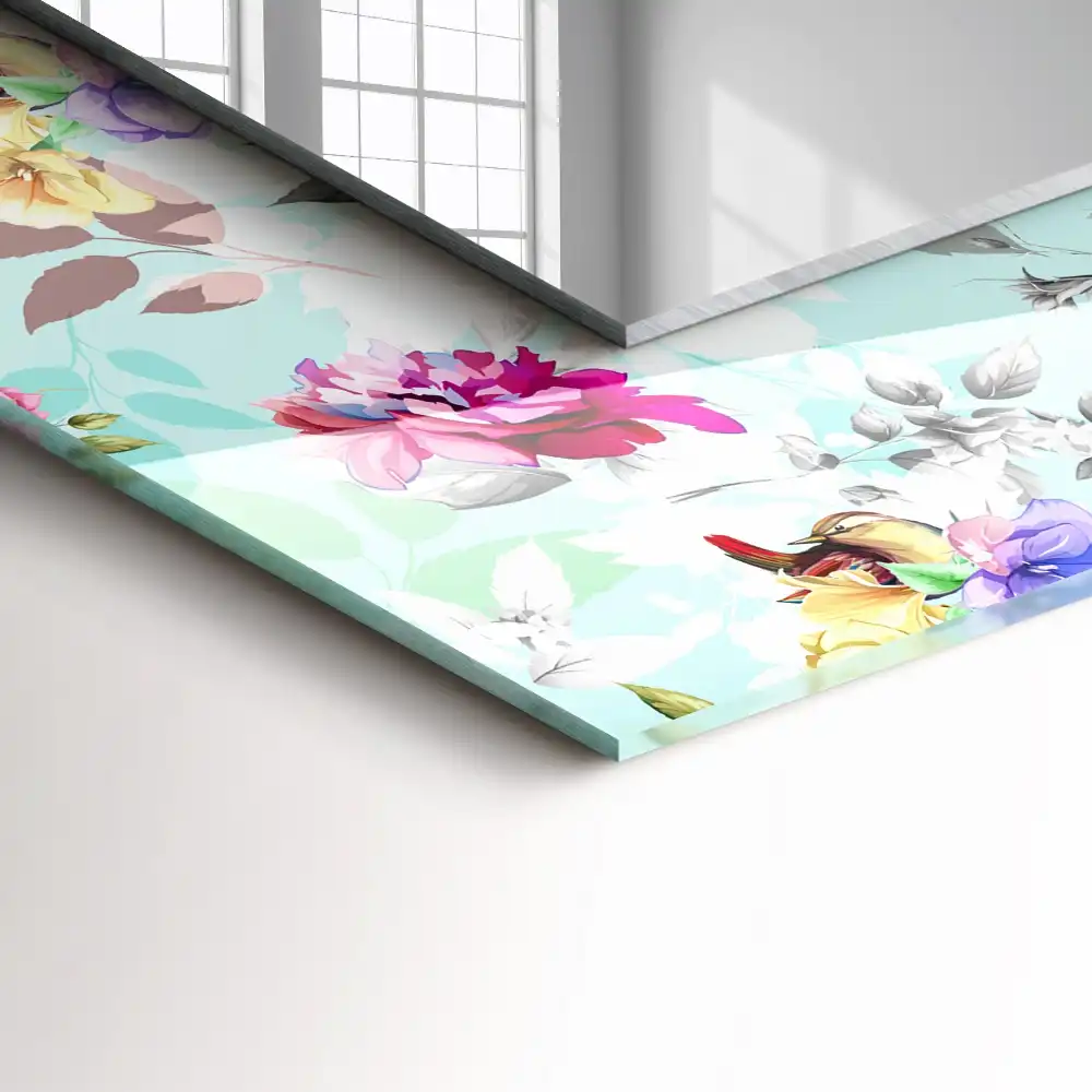 Espejo rectangular impreso Floral y pájaros