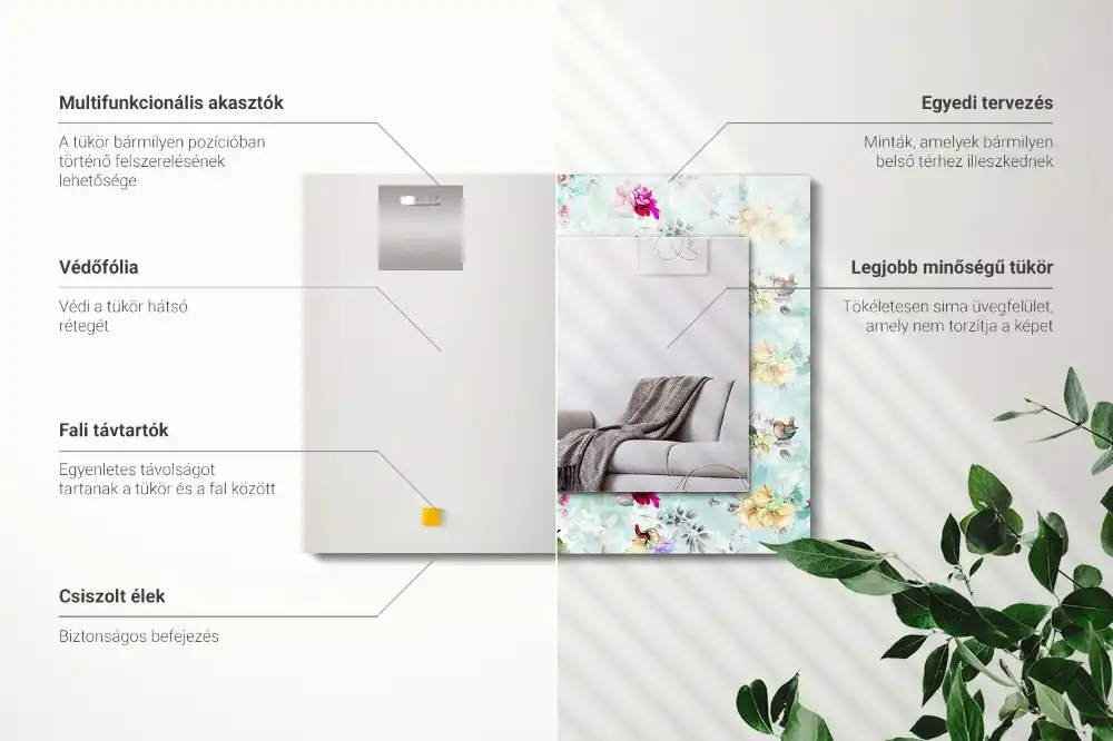 Espejo rectangular impreso Floral y pájaros