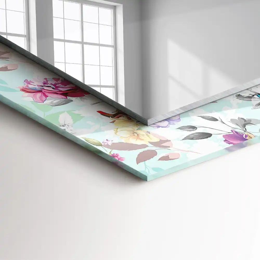 Espejo rectangular impreso Floral y pájaros