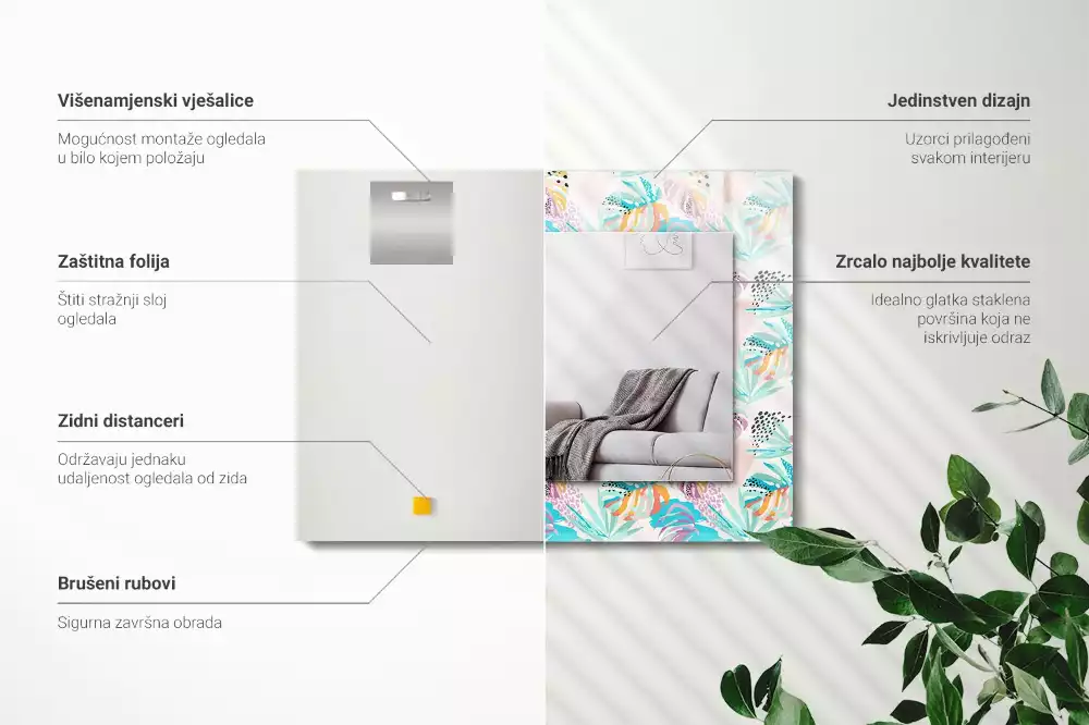 Espejo rectangular estampado Hojas tropicales coloridas
