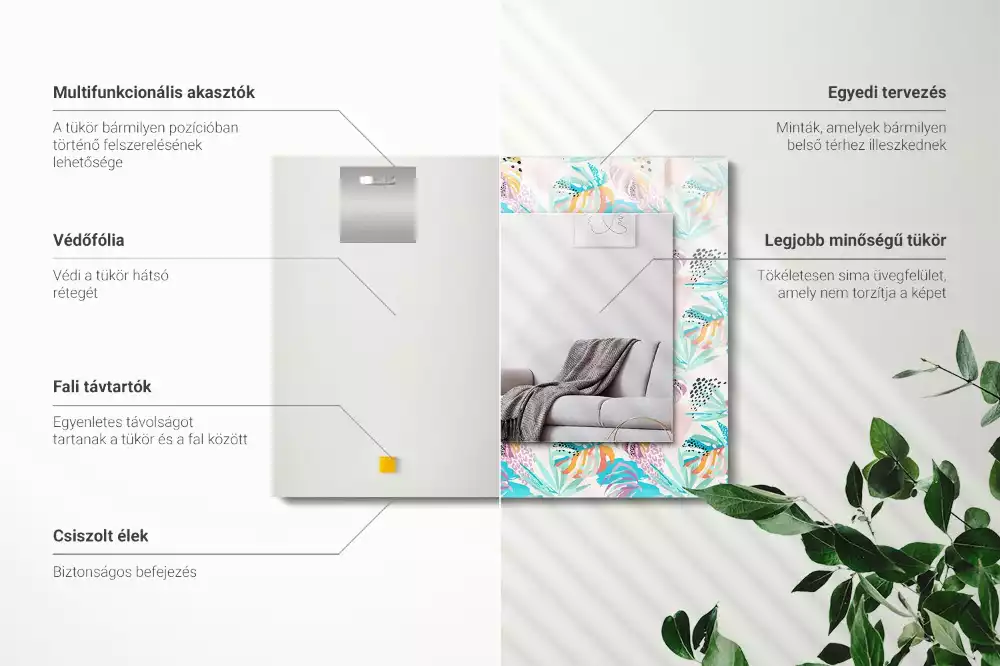 Espejo rectangular estampado Hojas tropicales coloridas