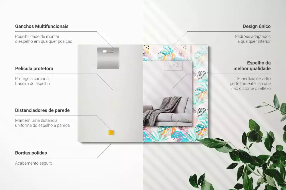 Espejo rectangular estampado Hojas tropicales coloridas