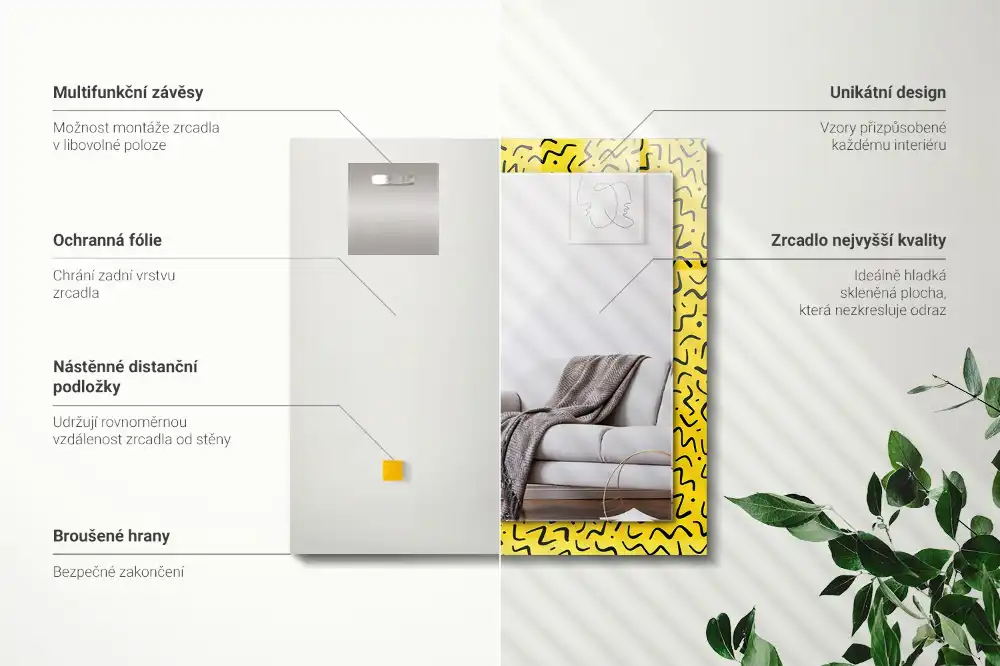 Espejo rectangular impreso Patrón abstracto amarillo