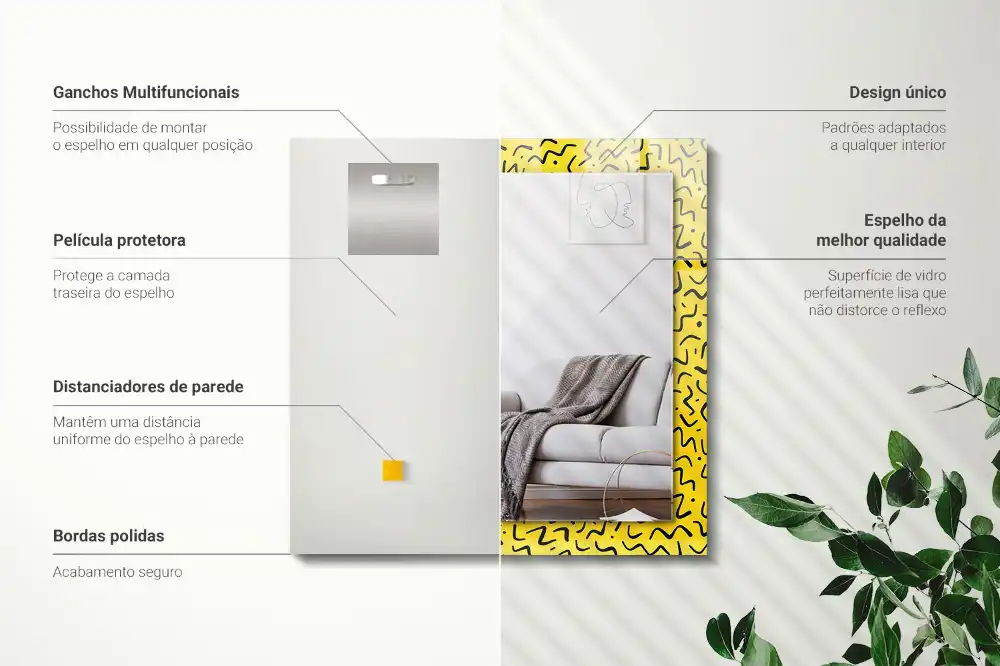 Espejo rectangular impreso Patrón abstracto amarillo