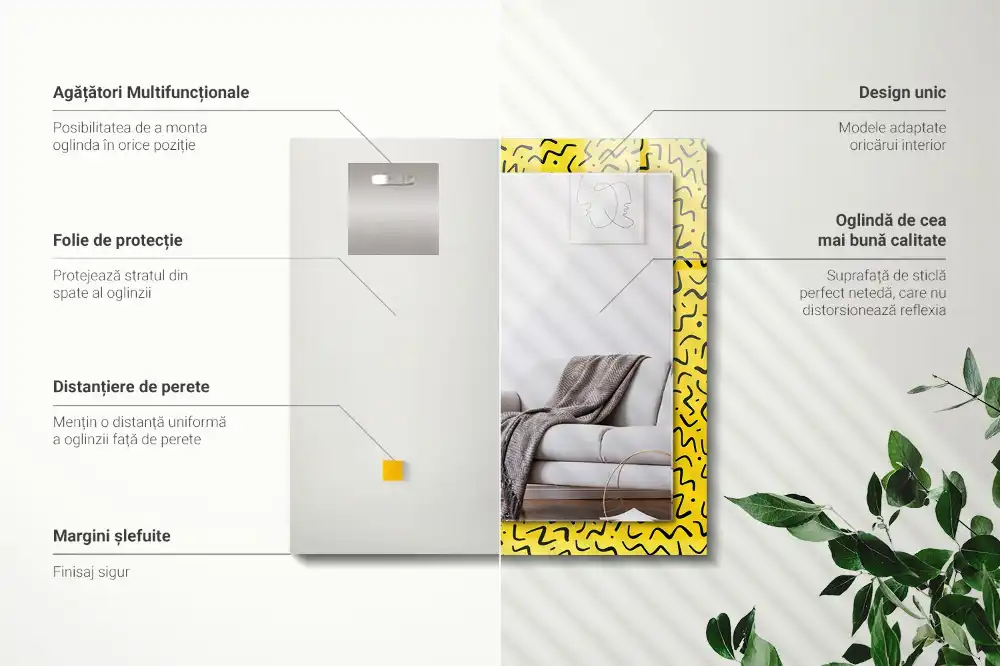 Espejo rectangular impreso Patrón abstracto amarillo