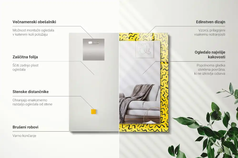 Espejo rectangular impreso Patrón abstracto amarillo