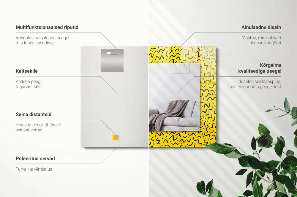 Espejo rectangular impreso Patrón abstracto amarillo