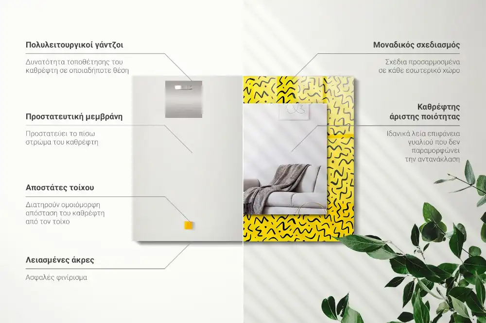 Espejo rectangular impreso Patrón abstracto amarillo