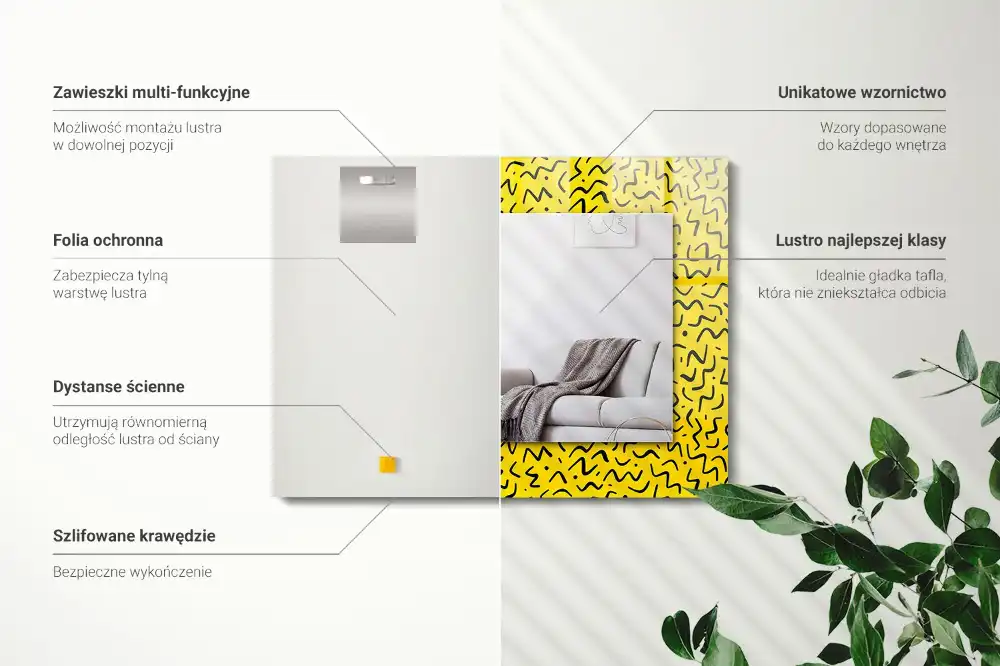 Espejo rectangular impreso Patrón abstracto amarillo