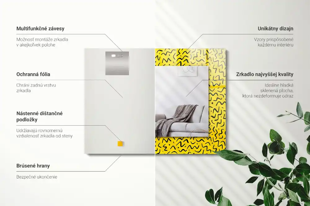 Espejo rectangular impreso Patrón abstracto amarillo