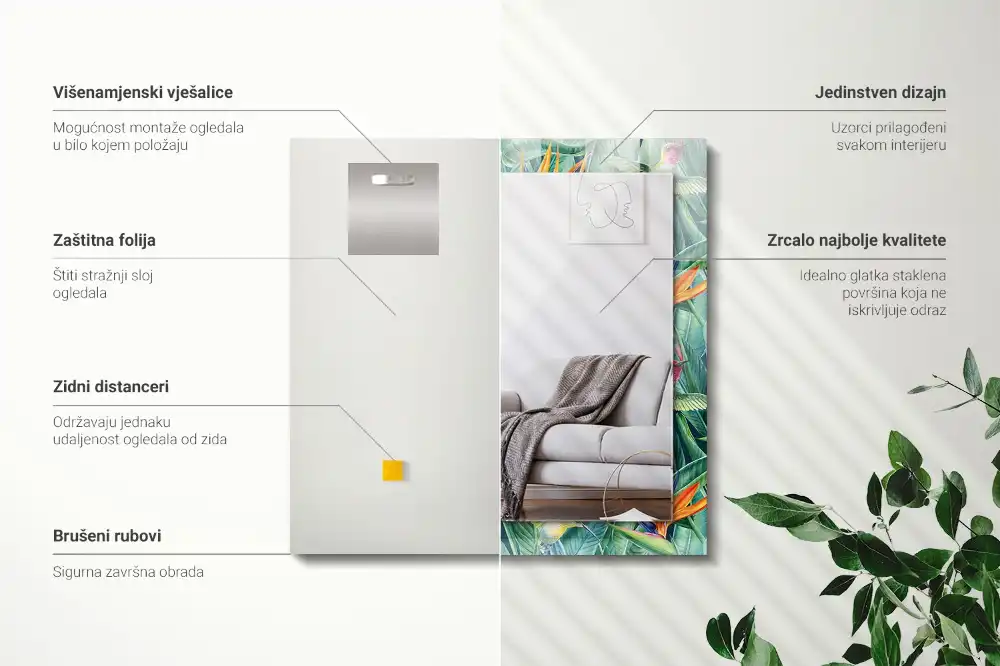 Espejo rectangular impreso Colibríes y flores