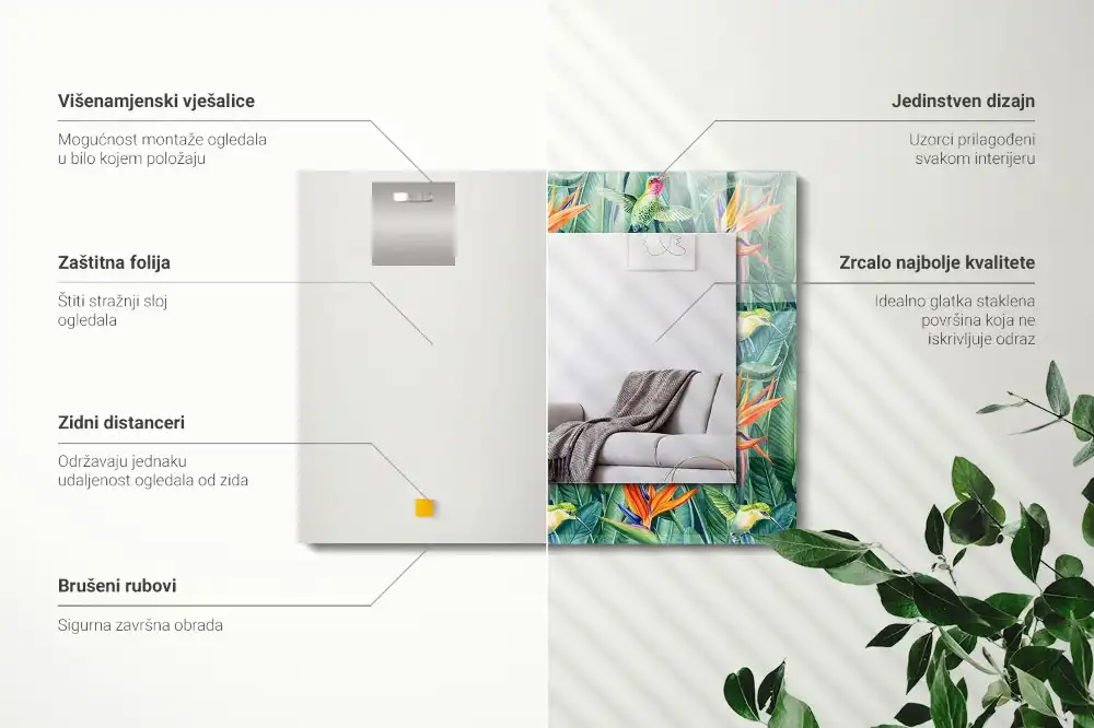 Espejo rectangular impreso Colibríes y flores