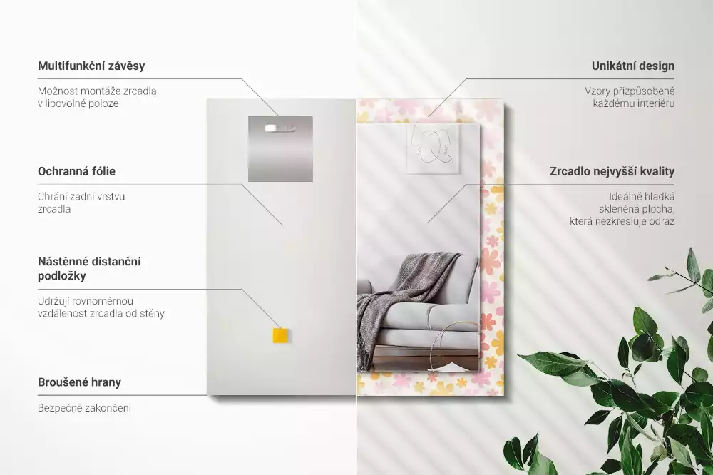 Espejo rectangular estampado Patrón floral