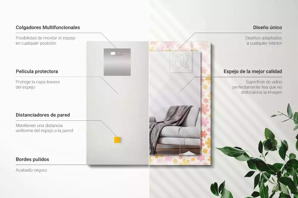 Espejo rectangular estampado Patrón floral