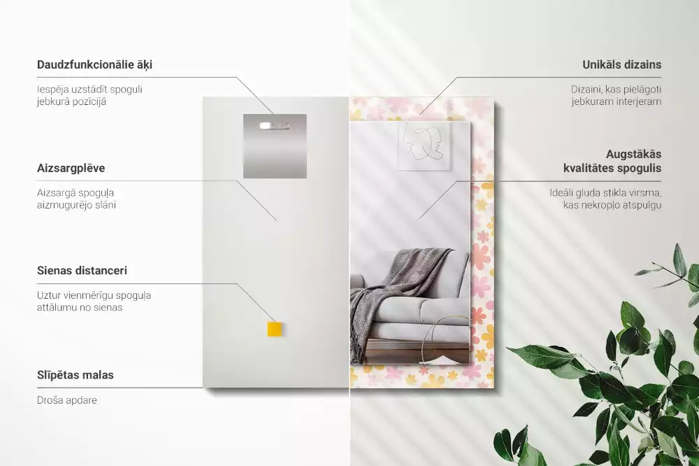 Espejo rectangular estampado Patrón floral