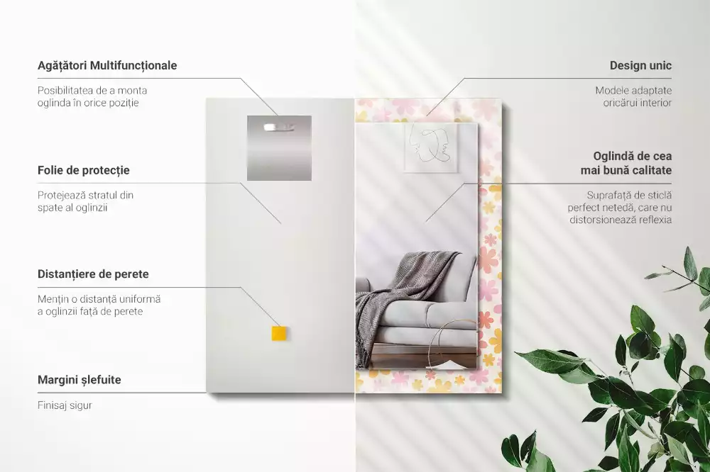 Espejo rectangular estampado Patrón floral