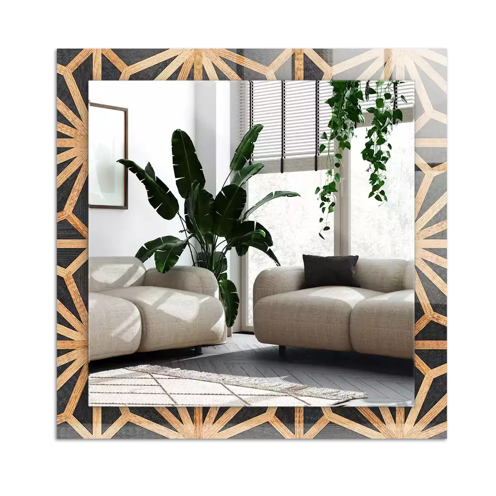 Espejo rectangular estampado Patrón geométrico de madera