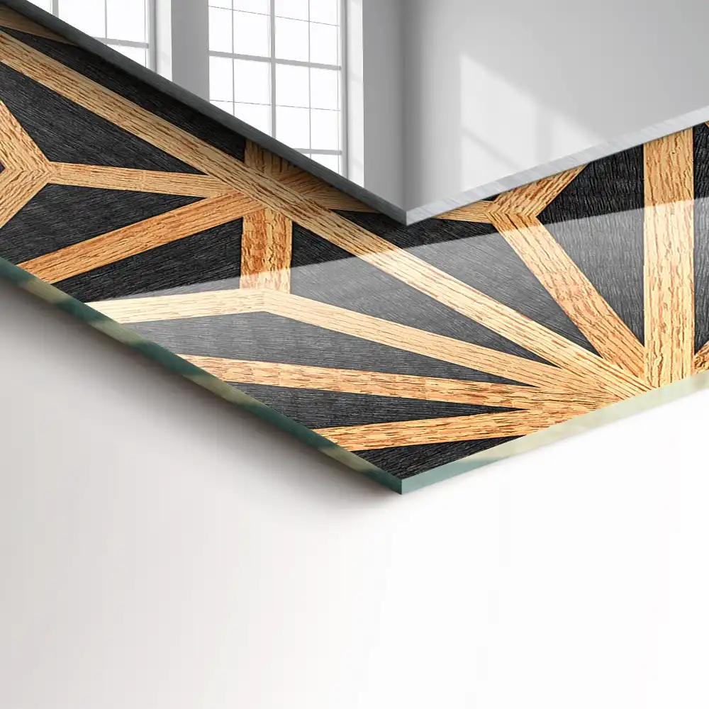 Espejo rectangular estampado Patrón geométrico de madera