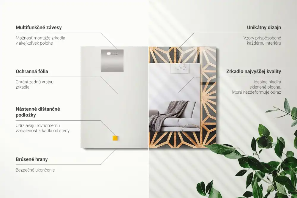 Espejo rectangular estampado Patrón geométrico de madera