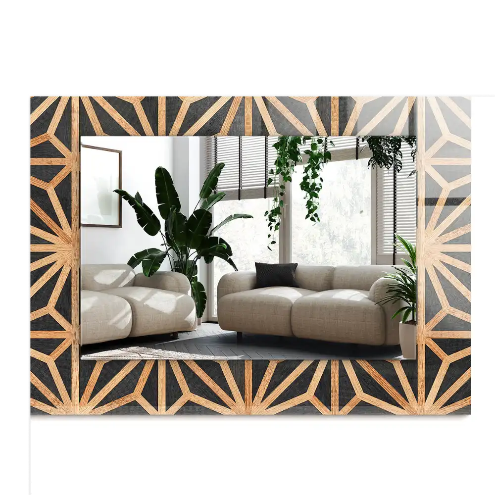 Espejo rectangular estampado Patrón geométrico de madera