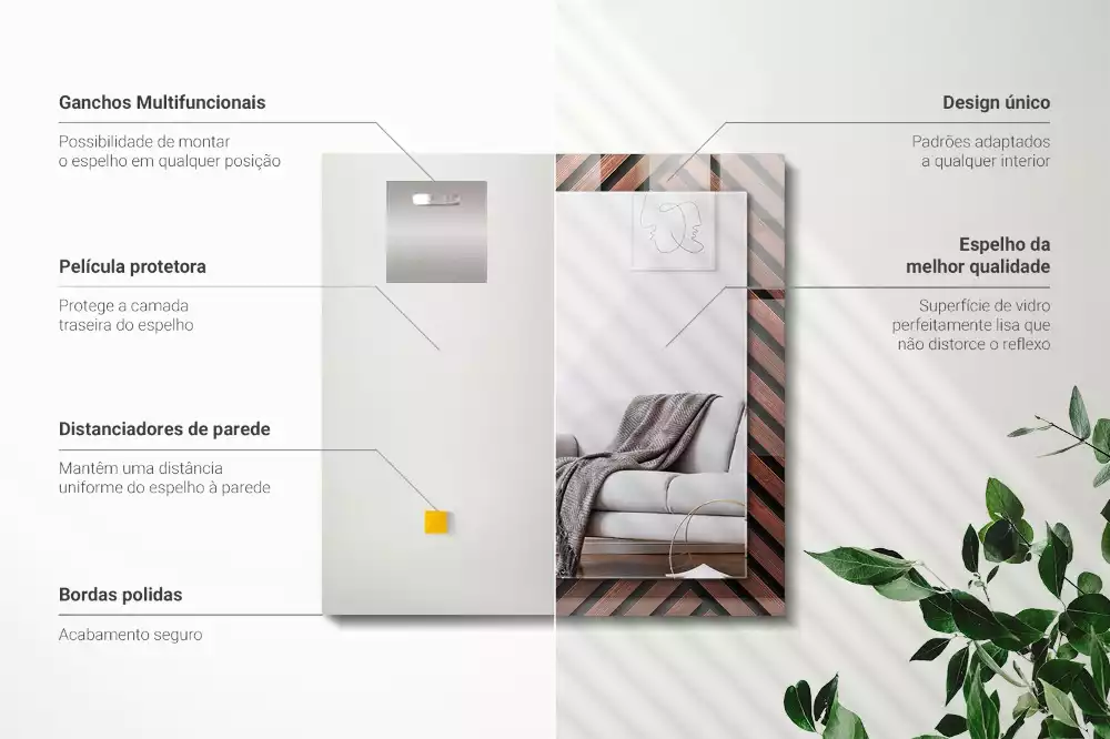 Espejo rectangular impreso Tiras diagonales de madera